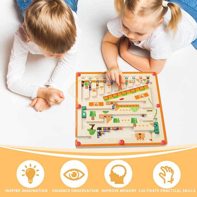 Fidtoy Magnetic Color Number Maze Wooden Learning Toy for Kids