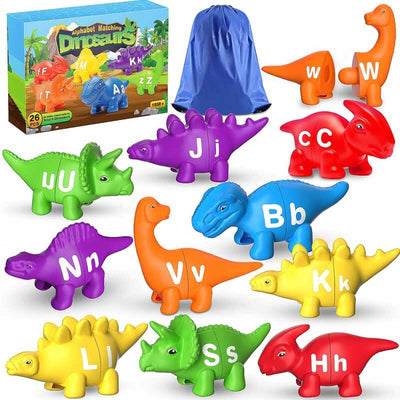Fidtoy Jouets dinosaures 26 pièces avec lettres de l'alphabet pour tout-petits | Apprentissage Montessori et reconnaissance des couleurs