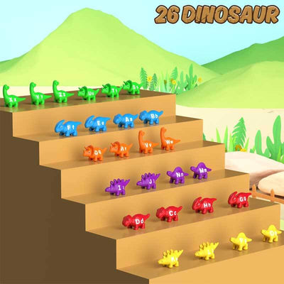 Fidtoy Jouets dinosaures 26 pièces avec lettres de l'alphabet pour tout-petits | Apprentissage Montessori et reconnaissance des couleurs