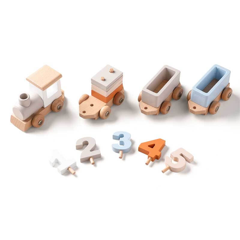 Fidtoy Train d'anniversaire en bois avec blocs numérotés | Jouet d'apprentissage Montessori pour les tout-petits de 1 à 5 ans