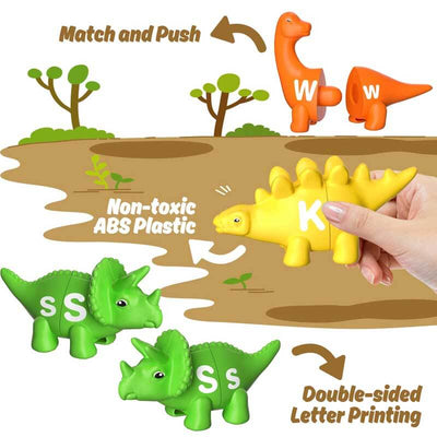 Fidtoy Jouets dinosaures 26 pièces avec lettres de l'alphabet pour tout-petits | Apprentissage Montessori et reconnaissance des couleurs