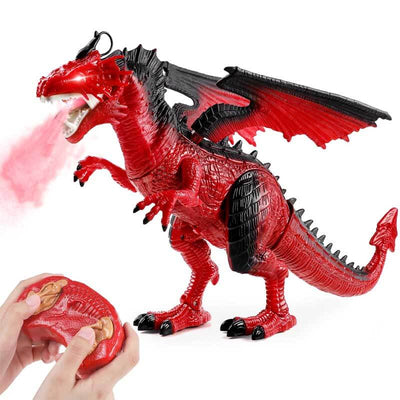 Fidtoy Remote Control Dragon Toy Fire Breathing RC Dragon with Lights Sound Walking Wings Kids Interactive Dinosaur Toy Educational Gift for Boys Girls