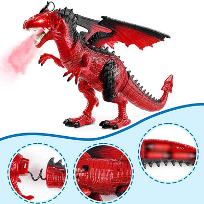 Fidtoy Remote Control Dragon Toy Fire Breathing RC Dragon with Lights Sound Walking Wings Kids Interactive Dinosaur Toy Educational Gift for Boys Girls