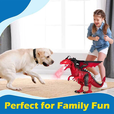 Fidtoy Remote Control Dragon Toy Fire Breathing RC Dragon with Lights Sound Walking Wings Kids Interactive Dinosaur Toy Educational Gift for Boys Girls