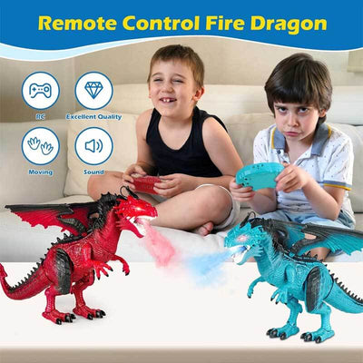 Fidtoy Remote Control Dragon Toy Fire Breathing RC Dragon with Lights Sound Walking Wings Kids Interactive Dinosaur Toy Educational Gift for Boys Girls