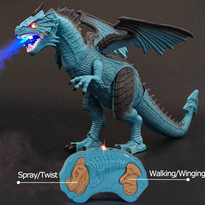 Fidtoy Remote Control Dragon Toy Fire Breathing RC Dragon with Lights Sound Walking Wings Kids Interactive Dinosaur Toy Educational Gift for Boys Girls