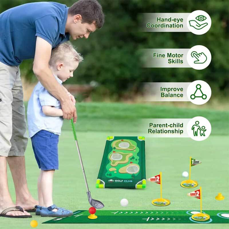 Ensemble de golf Fidtoy pour enfants – Clubs de golf réglables pour tout-petits avec tapis de putting et jeu de maïs