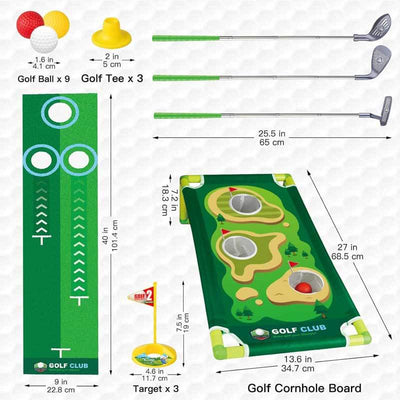 Ensemble de golf Fidtoy pour enfants – Clubs de golf réglables pour tout-petits avec tapis de putting et jeu de maïs