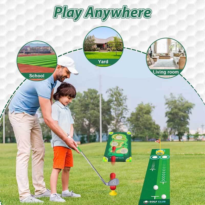 Ensemble de golf Fidtoy pour enfants – Clubs de golf réglables pour tout-petits avec tapis de putting et jeu de maïs