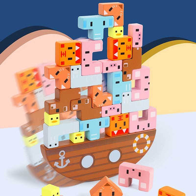 Fidtoy Wooden Animal Balancing Stacking Toy for Toddlers | Montessori Fine Motor Skills Game