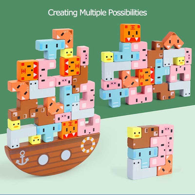 Fidtoy Wooden Animal Balancing Stacking Toy for Toddlers | Montessori Fine Motor Skills Game
