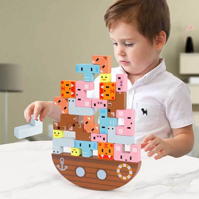 Fidtoy Wooden Animal Balancing Stacking Toy for Toddlers | Montessori Fine Motor Skills Game