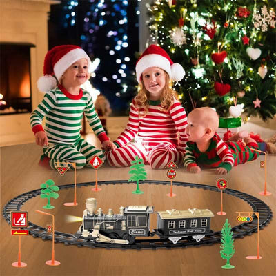 Train électrique Fidtoy avec rails lumineux et effets sonores pour enfants