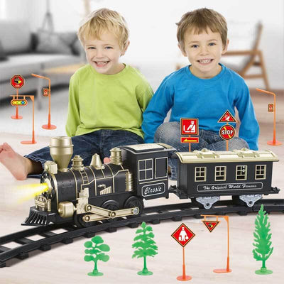 Train électrique Fidtoy avec rails lumineux et effets sonores pour enfants