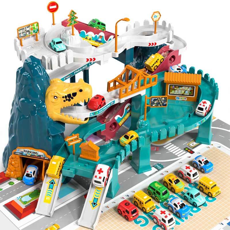 Fidtoy Circuit de Course de Dinosaures pour Enfants de 4 à 8 Ans - Ensemble de Course Créatif