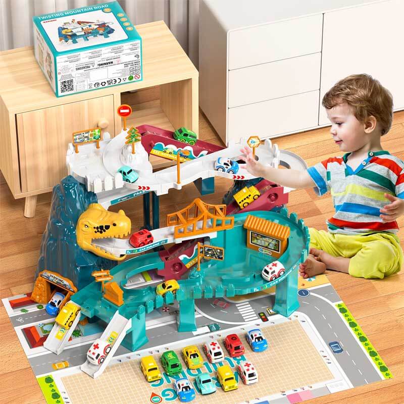 Fidtoy Circuit de Course de Dinosaures pour Enfants de 4 à 8 Ans - Ensemble de Course Créatif