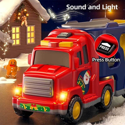 Juego de camiones de juguete Fidtoy Christmas para niños pequeños | Luces, sonido y accesorios navideños para edades de 3 a 7 años
