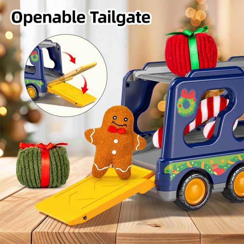 Juego de camiones de juguete Fidtoy Christmas para niños pequeños | Luces, sonido y accesorios navideños para edades de 3 a 7 años