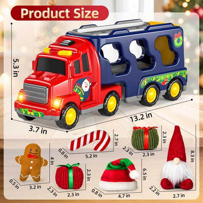 Juego de camiones de juguete Fidtoy Christmas para niños pequeños | Luces, sonido y accesorios navideños para edades de 3 a 7 años