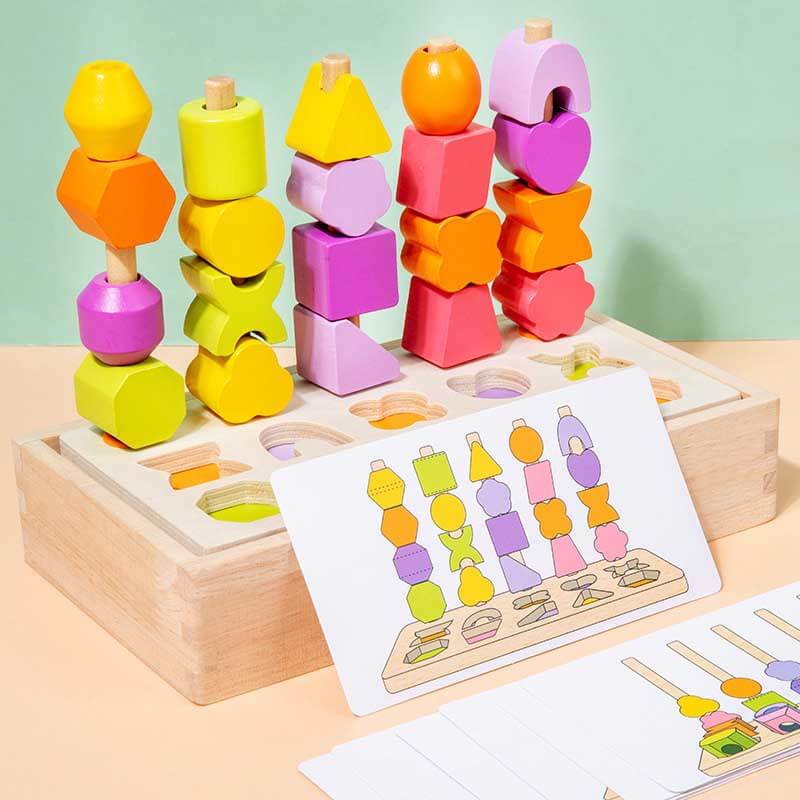 Fidtoy Tableau d'apprentissage des formes et des chiffres en bois pour enfants – Jouet Montessori de comptage d'anneaux et de mathématiques