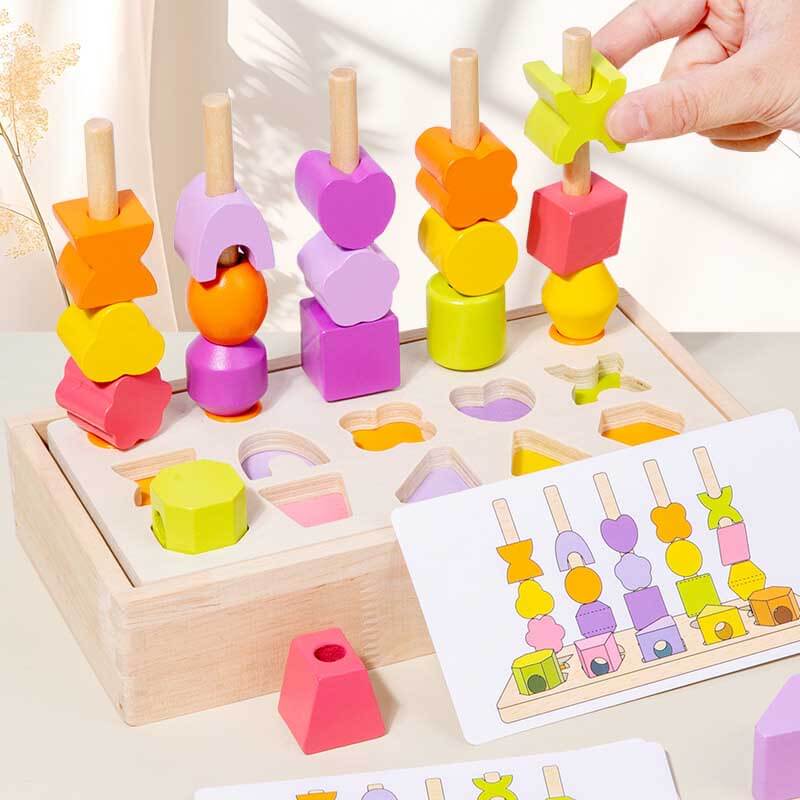 Fidtoy Tableau d'apprentissage des formes et des chiffres en bois pour enfants – Jouet Montessori de comptage d'anneaux et de mathématiques