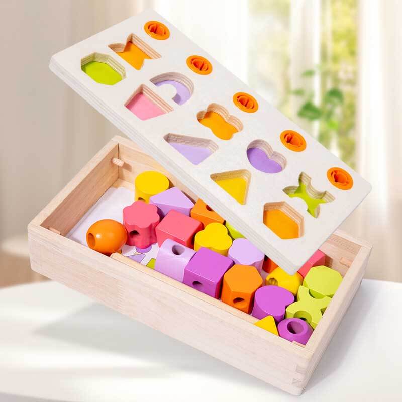 Fidtoy Tableau d'apprentissage des formes et des chiffres en bois pour enfants – Jouet Montessori de comptage d'anneaux et de mathématiques