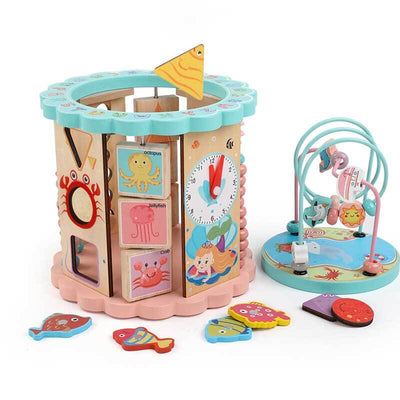 Fidtoy 8-in-1 Wooden Activity Cube – Montessori Multi-Activity Learning Toy for Toddlers