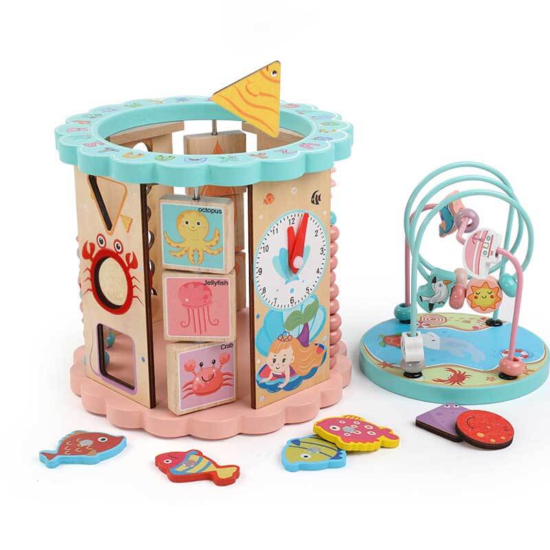 Fidtoy 8-in-1 Wooden Activity Cube – Montessori Multi-Activity Learning Toy for Toddlers