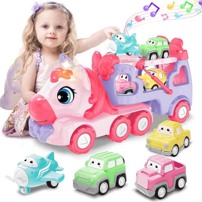 Fidtoy Unicorn Carrier Truck Toy 5 in 1 Transport Playset for Kids