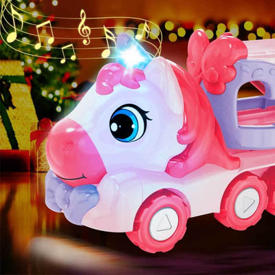 Fidtoy Unicorn Carrier Truck Toy 5 in 1 Transport Playset for Kids