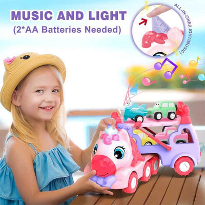 Fidtoy Unicorn Carrier Truck Toy 5 in 1 Transport Playset for Kids