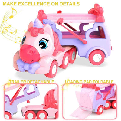 Fidtoy Unicorn Carrier Truck Toy 5 in 1 Transport Playset for Kids