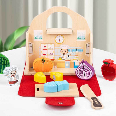 Fidtoy 2 en 1 Cuisine Salle de bain Ensemble de jouets en bois à imiter
