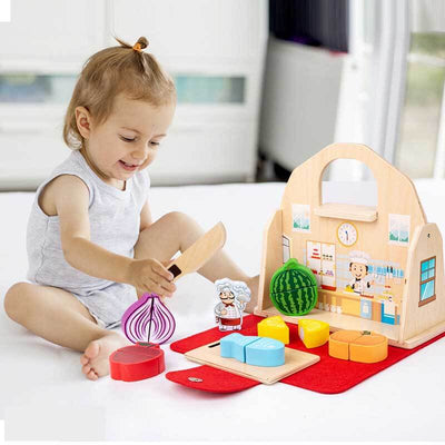 Fidtoy 2 en 1 Cuisine Salle de bain Ensemble de jouets en bois à imiter