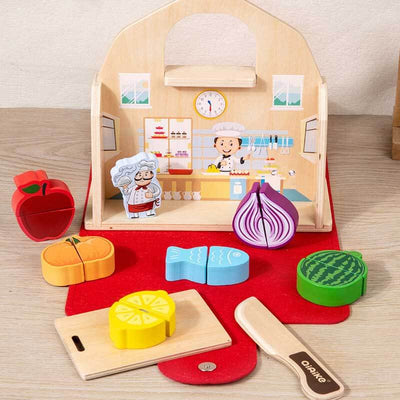 Fidtoy 2 en 1 Cuisine Salle de bain Ensemble de jouets en bois à imiter