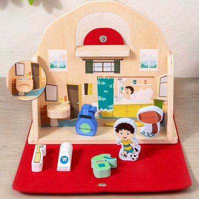 Fidtoy 2 en 1 Cuisine Salle de bain Ensemble de jouets en bois à imiter