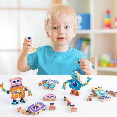 Fidtoy Robot en Bois Jouet de Construction à Assembler pour Enfants