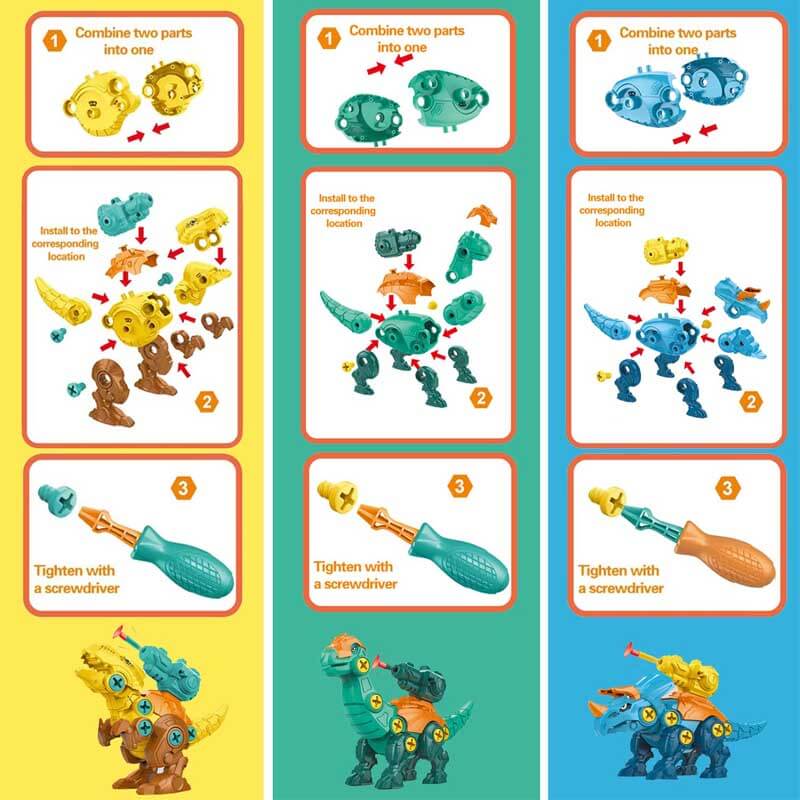Fidtoy Kit de Dinosaurios Desmontables para Niños de 3 a 8 Años | Juguetes Educativos de Dinosaurios Armables STEM