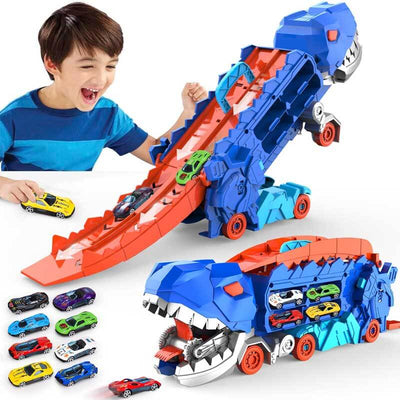 Fidtoy Camion de transport de dinosaures 4 en 1 avec piste de course