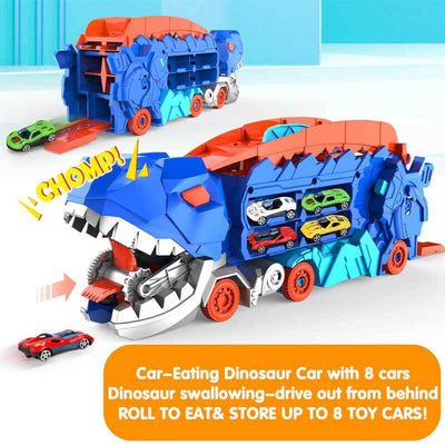 Fidtoy Camion de transport de dinosaures 4 en 1 avec piste de course
