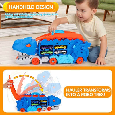 Fidtoy Camion de transport de dinosaures 4 en 1 avec piste de course