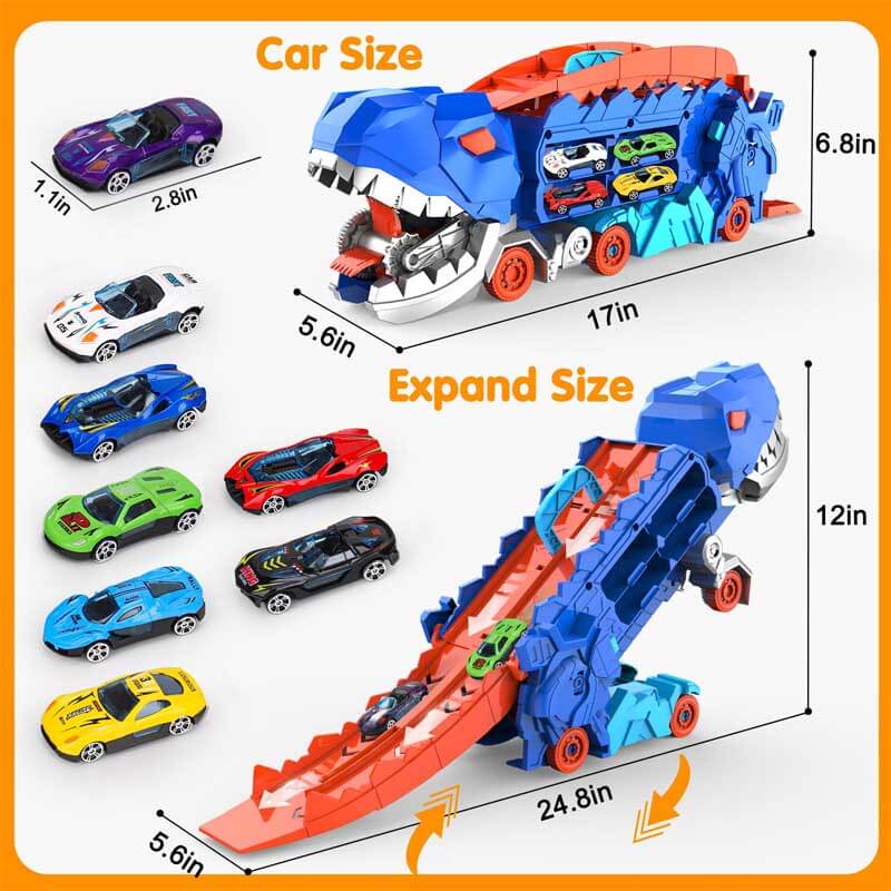 Fidtoy Camion de transport de dinosaures 4 en 1 avec piste de course
