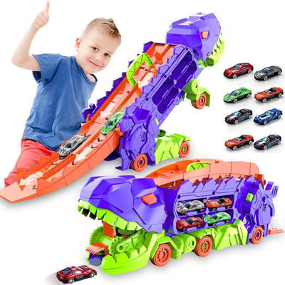 Fidtoy Camion de transport de dinosaures 4 en 1 avec piste de course