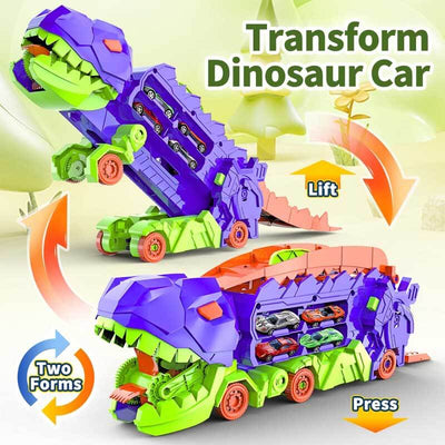 Fidtoy Camion de transport de dinosaures 4 en 1 avec piste de course