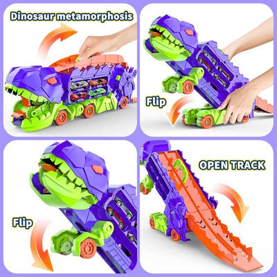 Fidtoy Camion de transport de dinosaures 4 en 1 avec piste de course