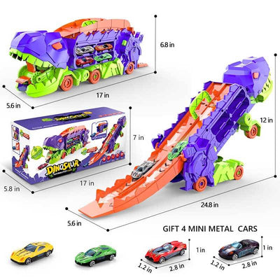 Fidtoy Camion de transport de dinosaures 4 en 1 avec piste de course