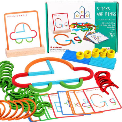 Fidtoy Wooden Stick Ring Pattern Toy Montessori Learning Set