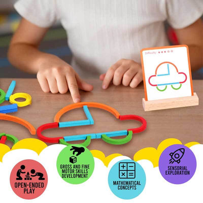 Fidtoy Wooden Stick Ring Pattern Toy Montessori Learning Set