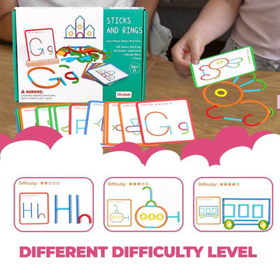 Fidtoy Wooden Stick Ring Pattern Toy Montessori Learning Set