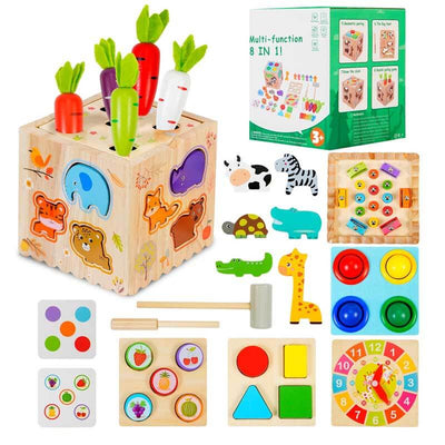 Fidtoy 8-in-1 Wooden Activity Cube – Montessori Learning Toy for Toddlers